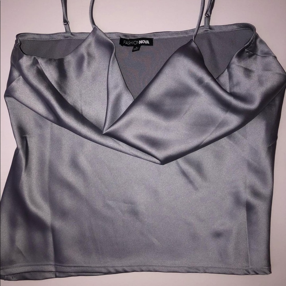Silver blue satin cowl cami